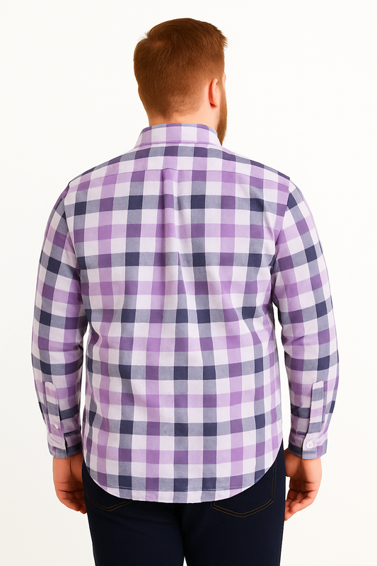 Camisa de manga larga a cuadros lila con bolsillo