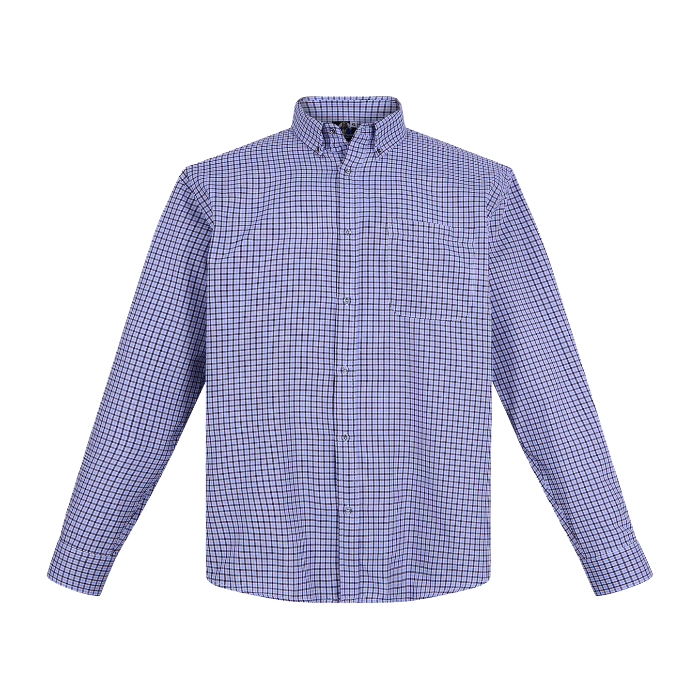 Camisa de manga larga a cuadros azul y blanco con bolsillo