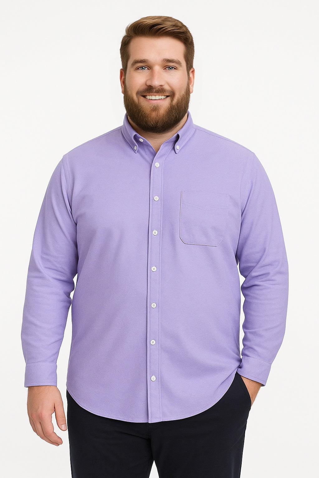 Camisa de manga larga color azul marino con bolsillo