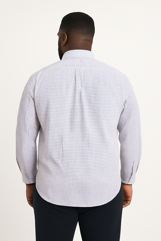 Camisa de manga larga a cuadros blancos con líneas azul marino