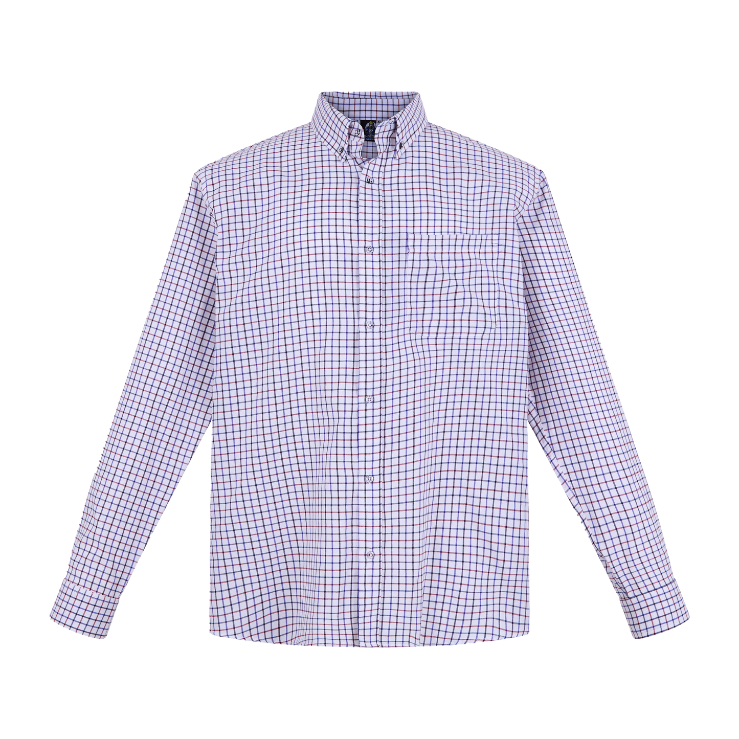 Camisa de manga larga a cuadros blancos con líneas azul marino