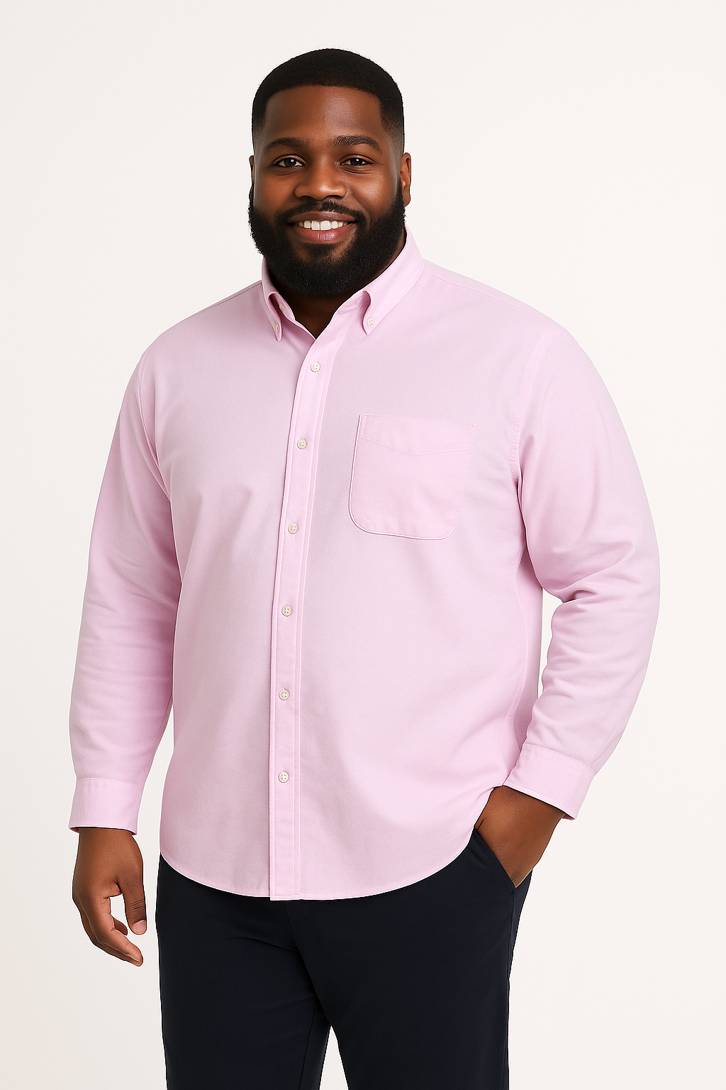 Camisa de manga larga color rosa con bolsillo