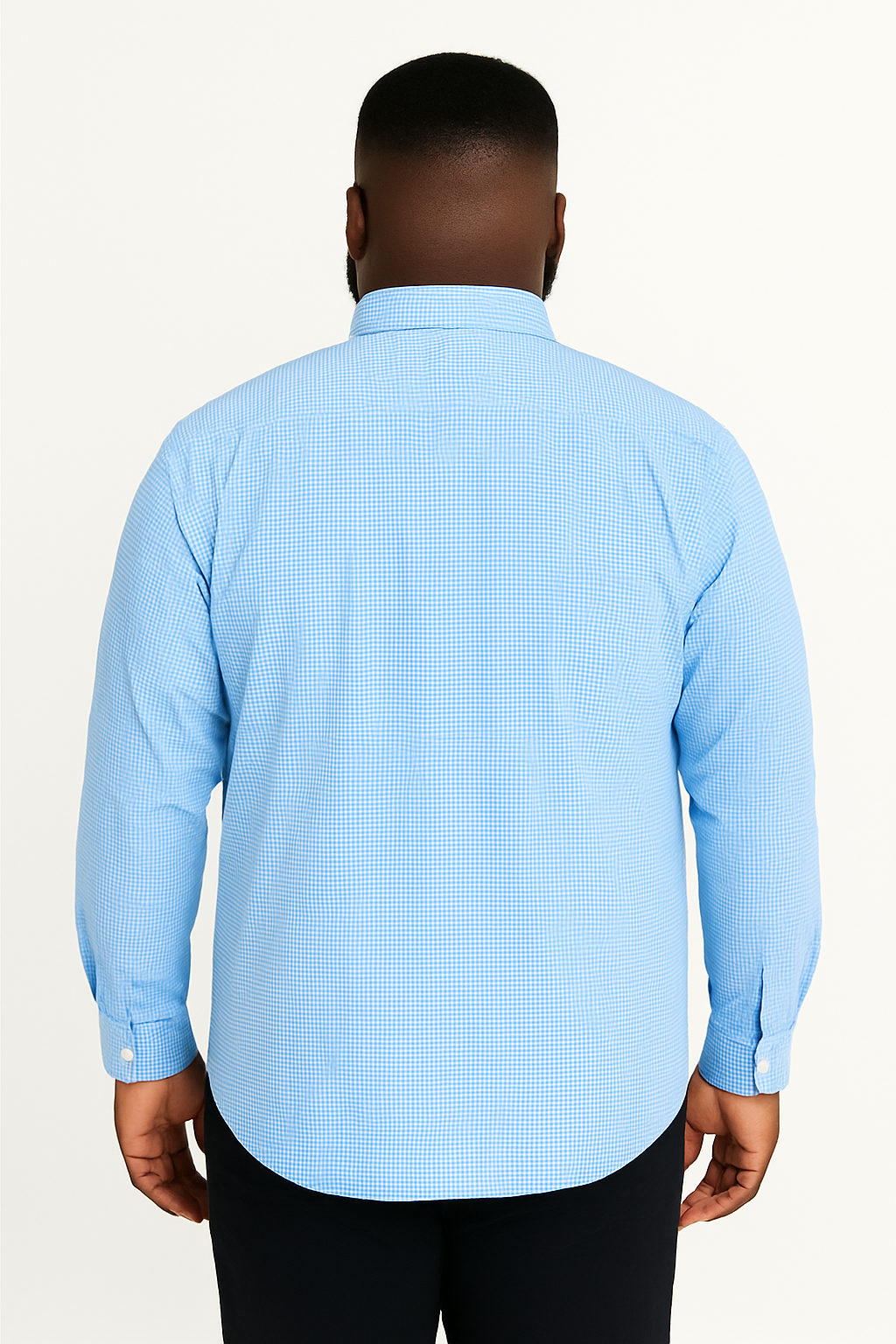 Camisa de manga larga azul claro con microcuadro