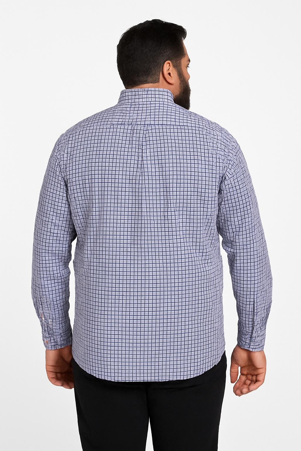 Camisa de manga larga cuadros azul marino con bolsillo