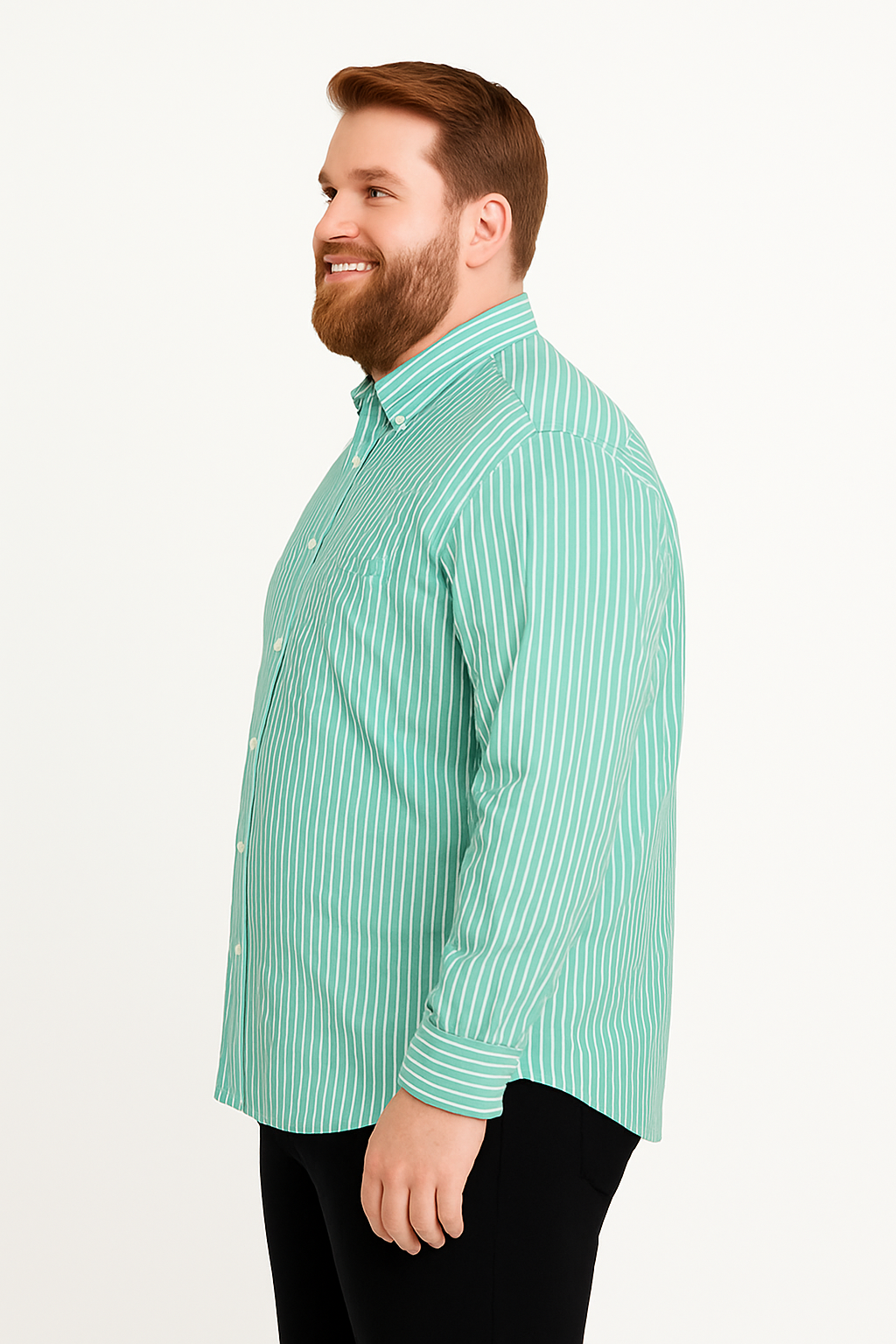 Camisa de manga larga verde a rayas con bolsillo