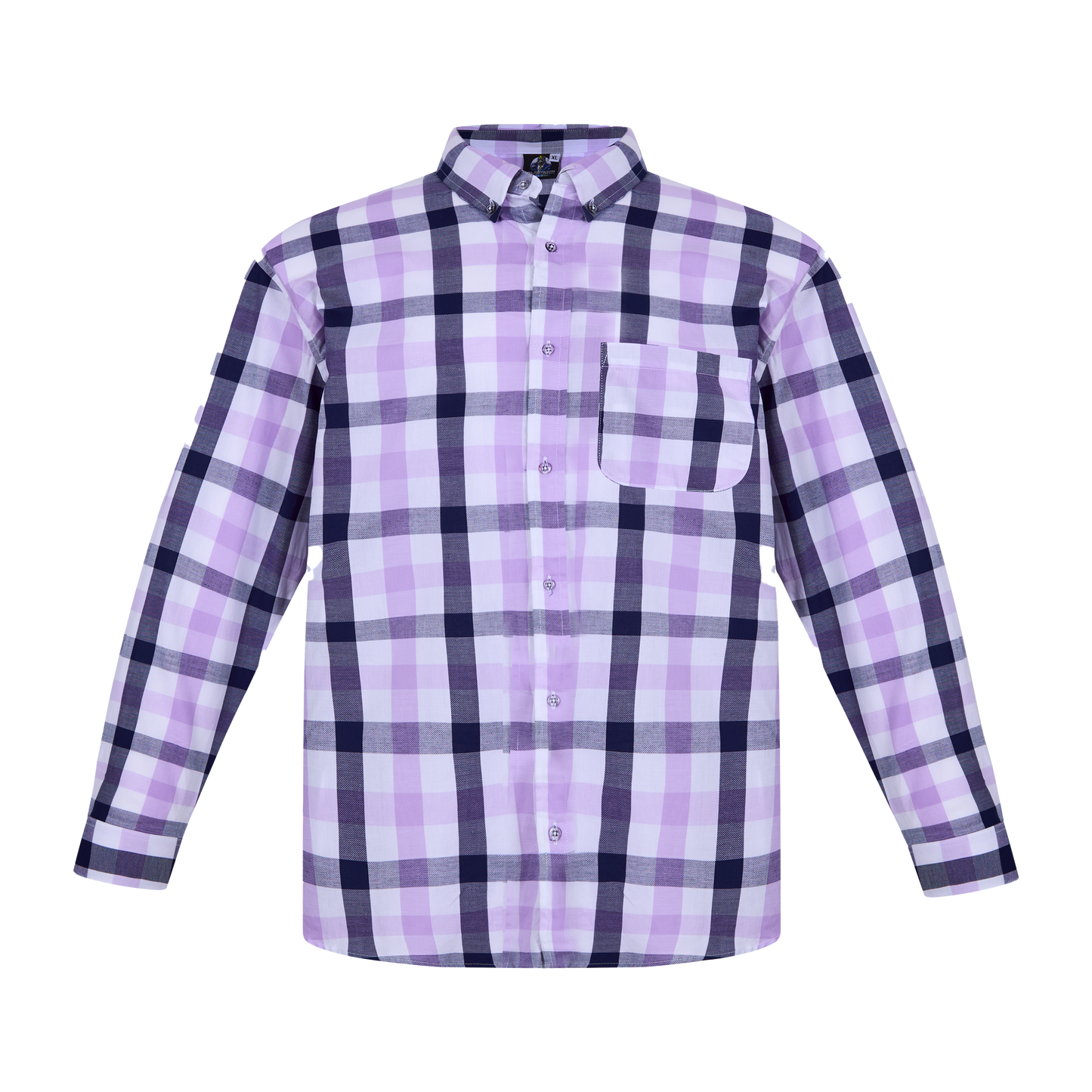 Camisa de manga larga a cuadros lila con bolsillo