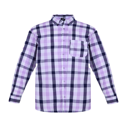 Camisa de manga larga a cuadros lila con bolsillo