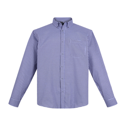 Camisa de manga larga a cuadros azul y blanco con bolsillo