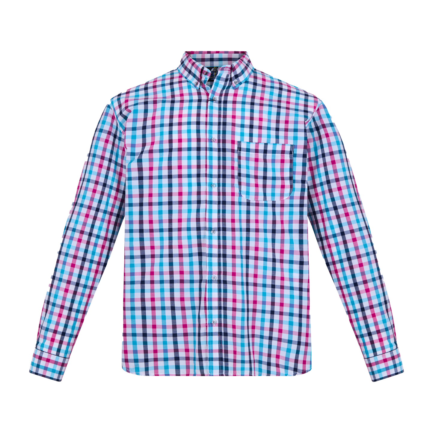 Camisa de manga larga a cuadros turquesa y morado