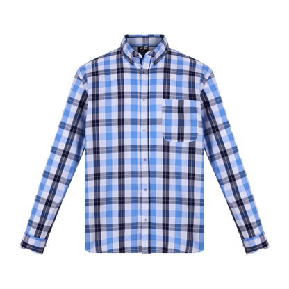 Camisa de manga larga a cuadros azul con bolsillo