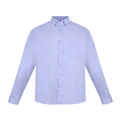 Camisa de manga larga azul claro con rayas finas y bolsillo