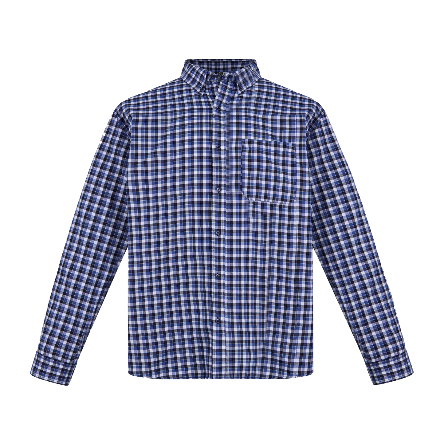 Camisa de manga larga a cuadros azul con bolsillo