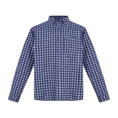 Camisa de manga larga a cuadros azul con bolsillo