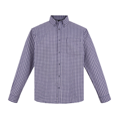 Camisa de manga larga a cuadros azul y blanco con bolsillo