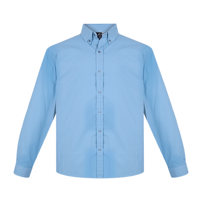 Camisa de manga larga azul claro con microcuadro