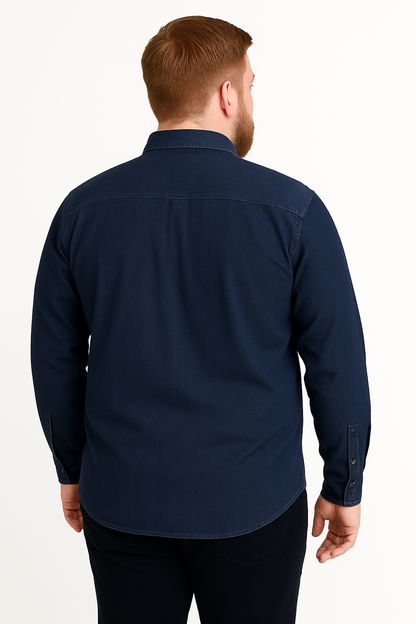 Camisa de manga larga azul marino con bolsillo