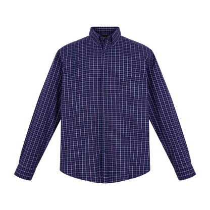 Camisa de manga larga a cuadros azul marino con líneas blancas