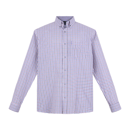Camisa de manga larga a cuadros blancos con líneas azul marino