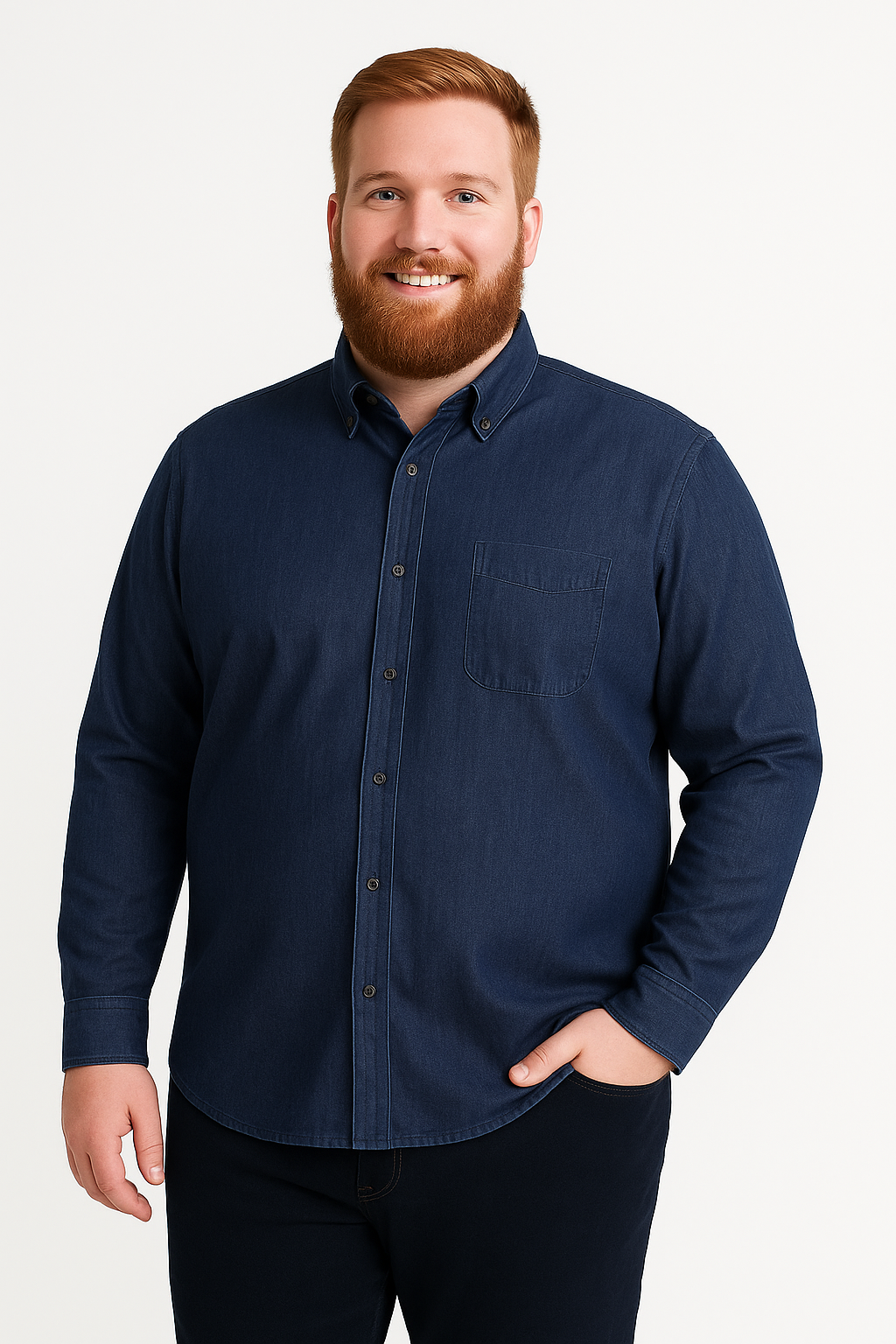 Camisa de manga larga azul marino con bolsillo