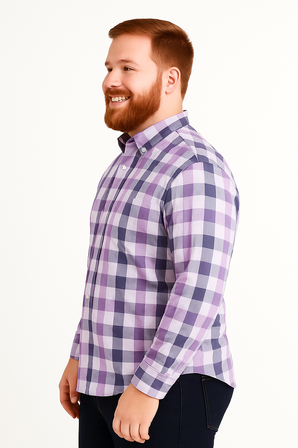 Camisa de manga larga a cuadros lila con bolsillo