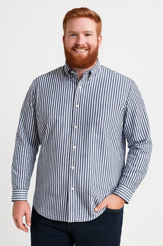 Camisa de manga larga a rayas azul marino y blanco