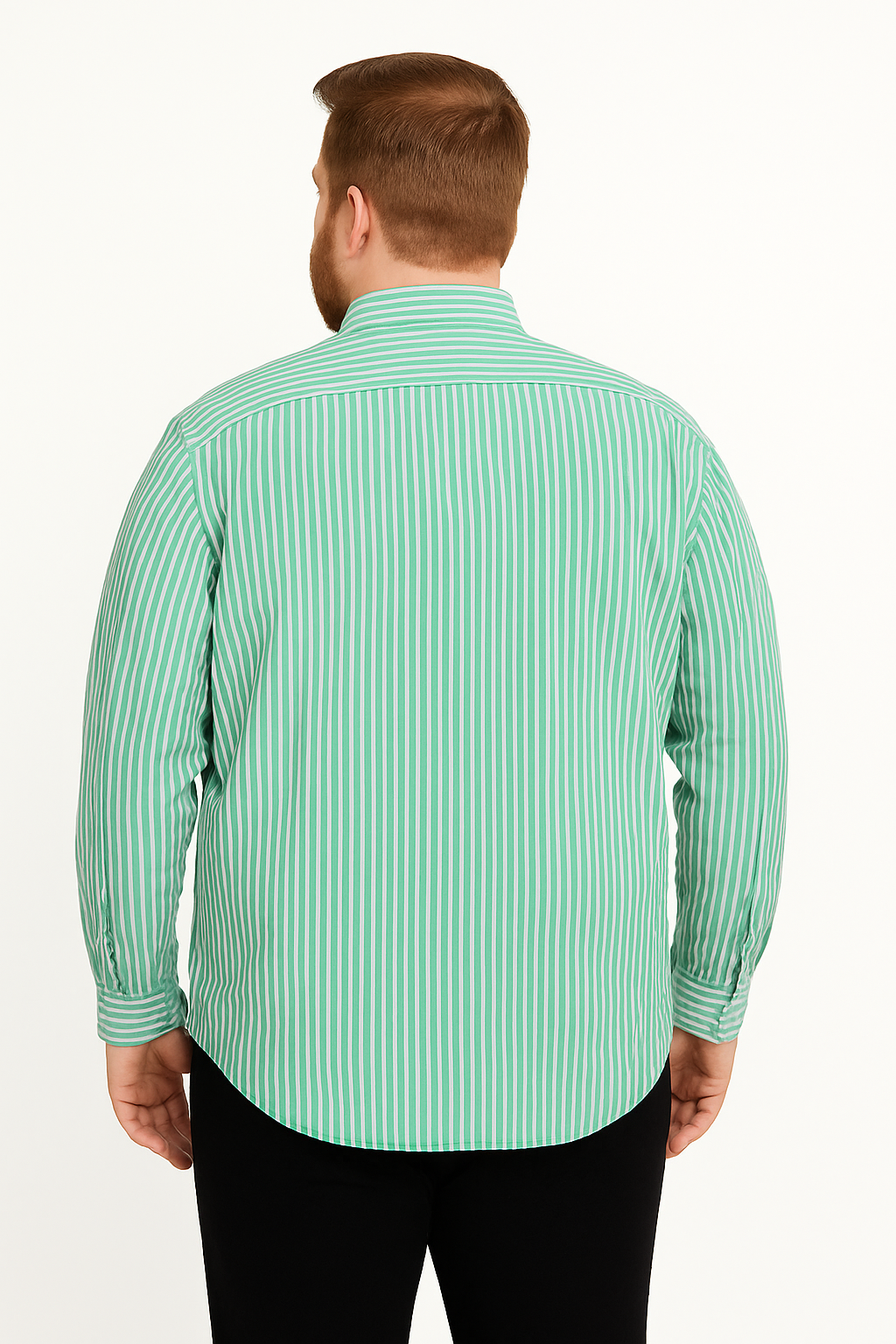 Camisa de manga larga verde a rayas con bolsillo