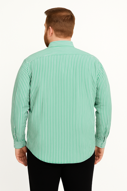 Camisa de manga larga verde a rayas con bolsillo