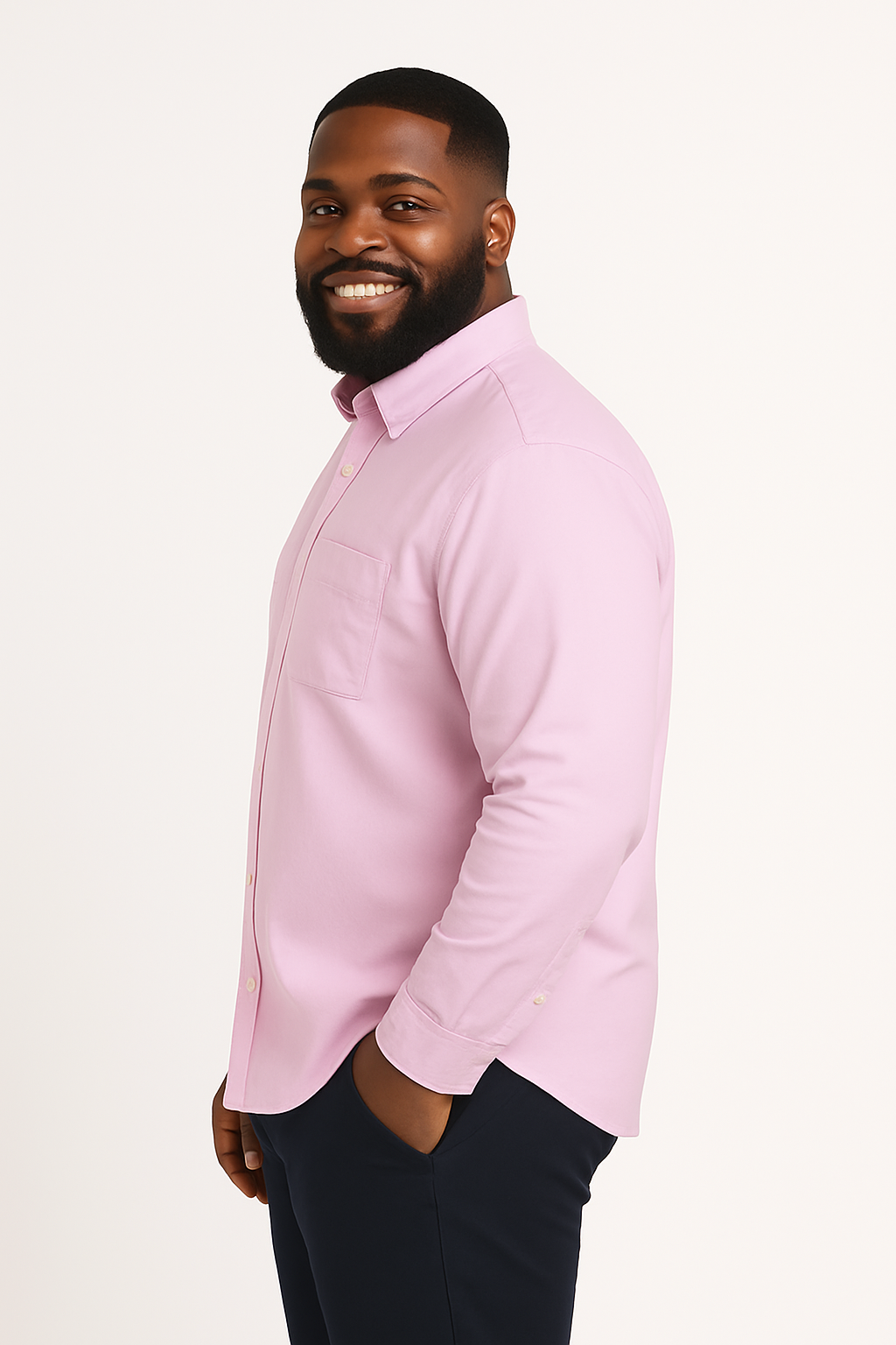 Camisa de manga larga color rosa con bolsillo