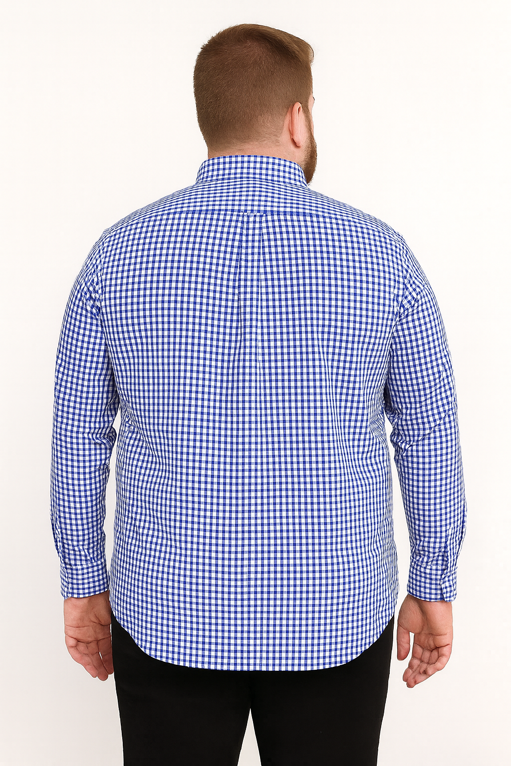 Camisa de manga larga a cuadros azul y blanco con bolsillo
