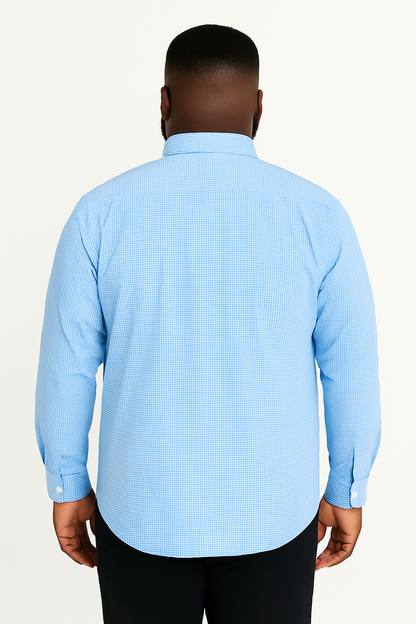 Camisa de manga larga azul claro con microcuadro