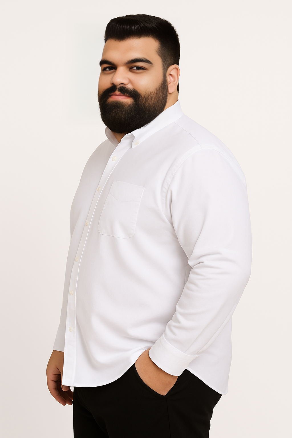 Camisa de manga larga color blanco con bolsillo