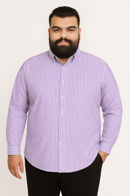 Camisa de manga larga a rayas lila con bolsillo