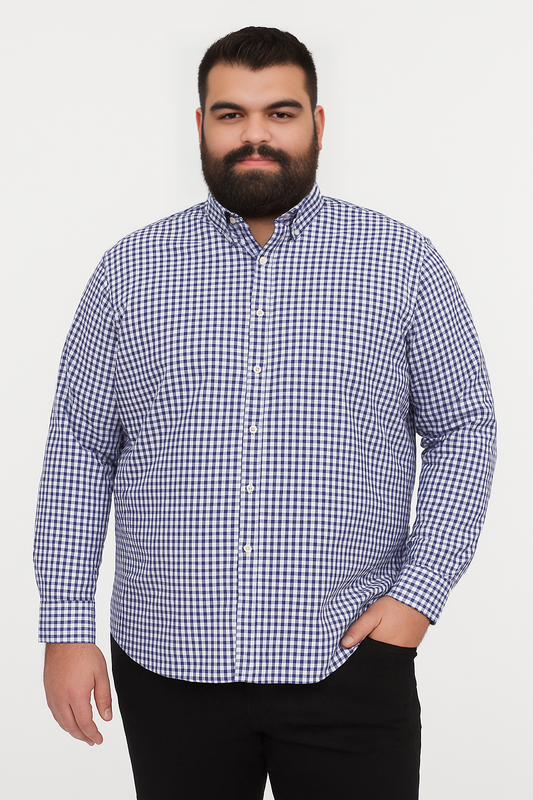 Camisa de manga larga cuadros azul marino con bolsillo