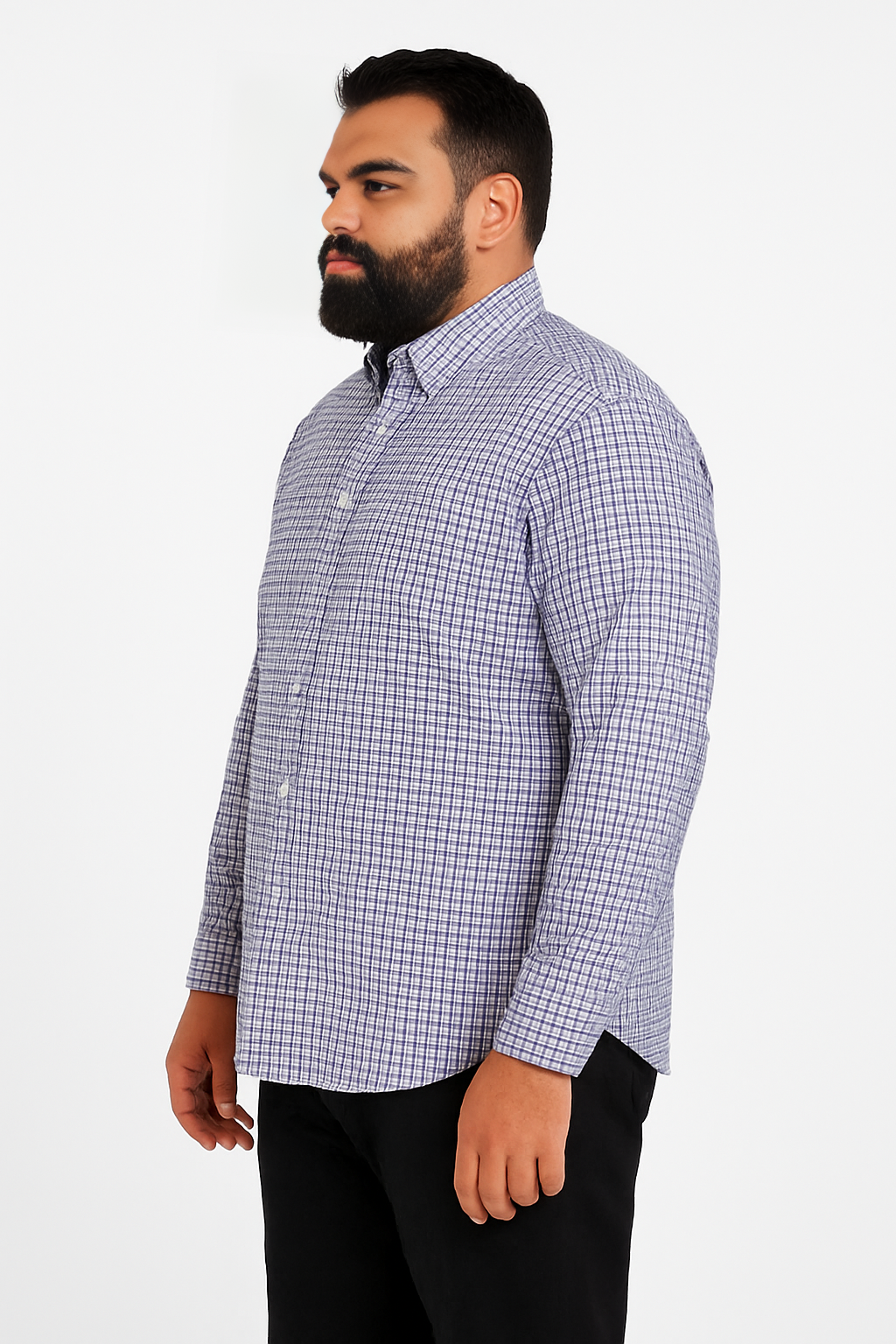 Camisa de manga larga cuadros azul marino con bolsillo
