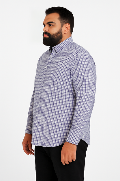 Camisa de manga larga cuadros azul marino con bolsillo