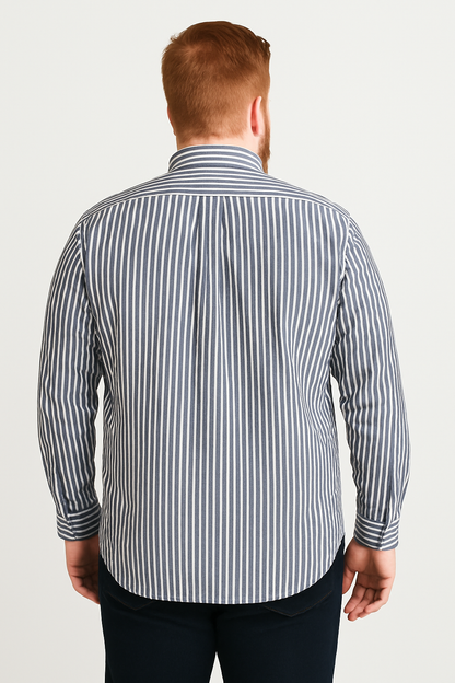 Camisa de manga larga a rayas azul marino y blanco
