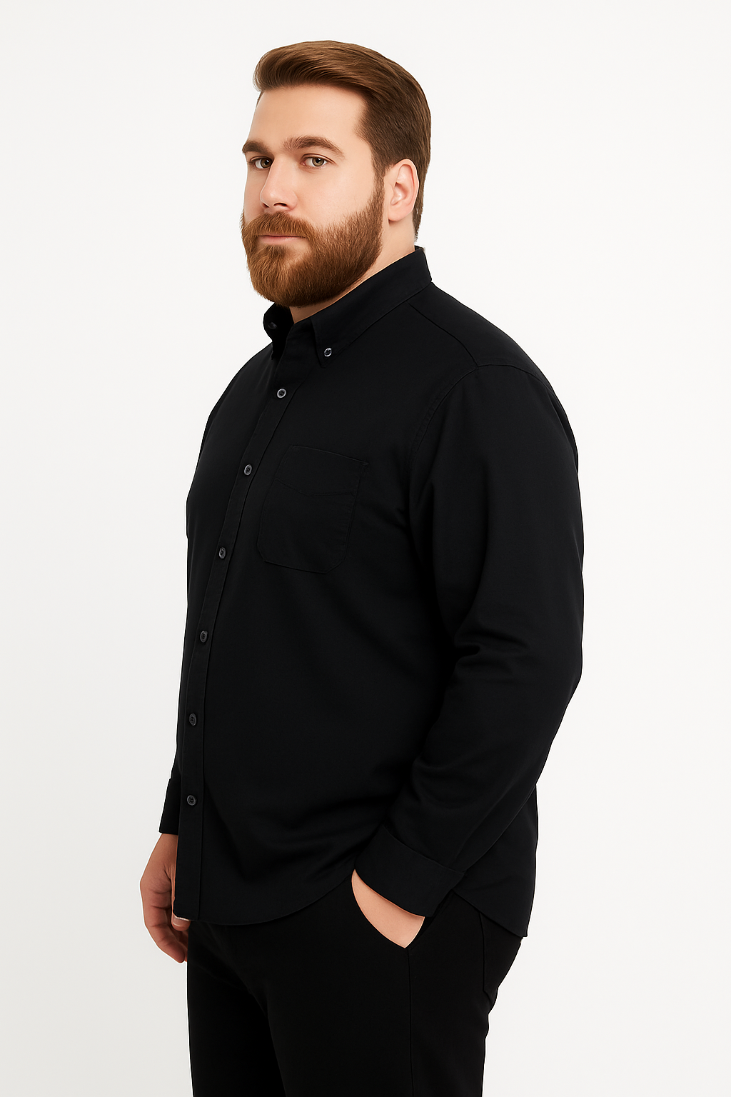 Camisa de manga larga color negro con bolsillo