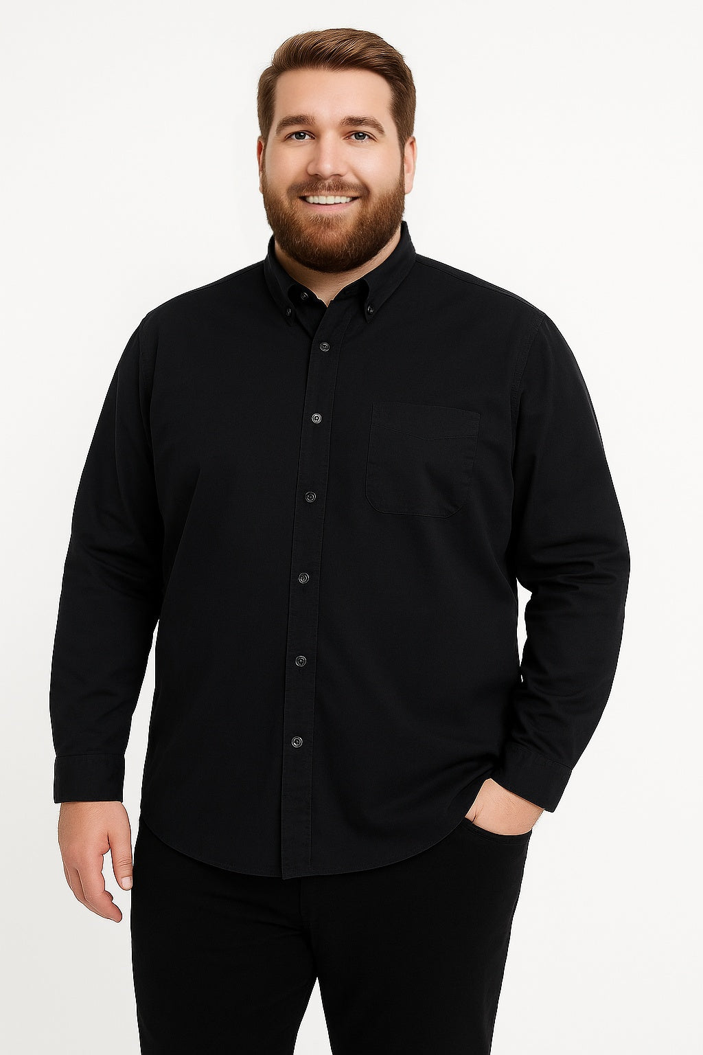 Camisa de manga larga color negro con bolsillo