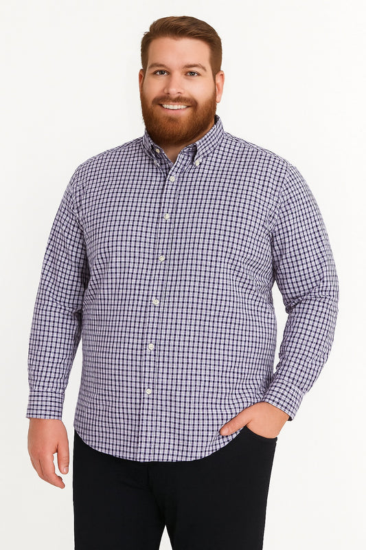Camisa de manga larga a cuadros azul y blanco con bolsillo